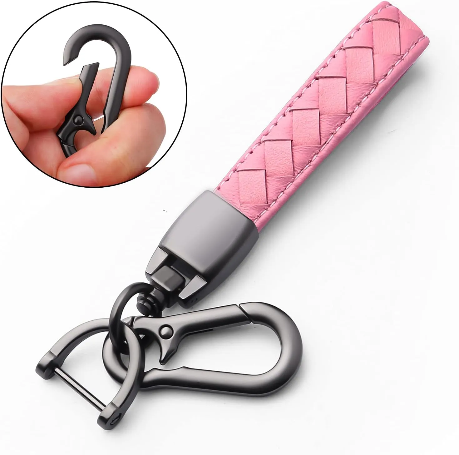 Compatible with Jeep Key Fob Cover with Leather Keychain Soft TPU Protection Key Case for Grand Cherokee Renegade Chrysler 200 300 Dodge RAM Durango Challenger Journey Dart Fiat Smart Key Pink