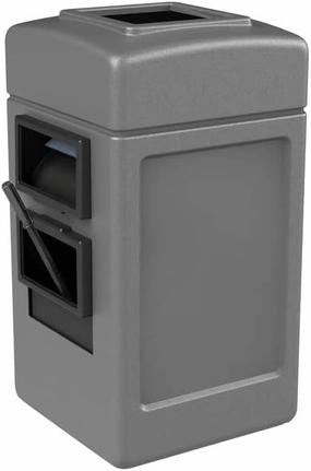 Compost Bin, 28 Gallon Gray Waste Container with Towel Dispenser, Squeegee, and Windshield Wash Station, Exterior Trash Can, Outdoor Trash Can for Car Dealerships or Stations, Number 02