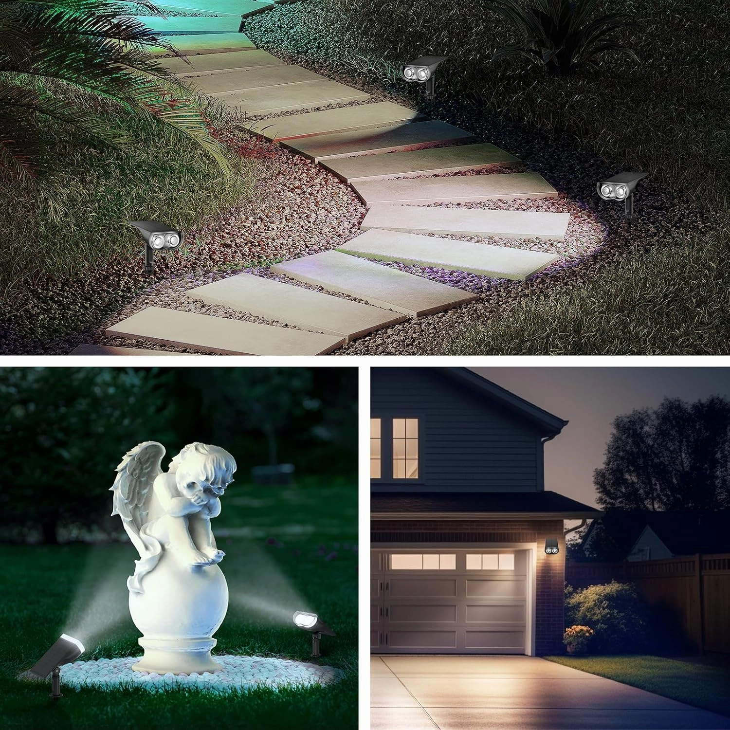 Consciot Solar Spotlights Outdoor, IP67 Waterproof 2-in-1 Solar Spot Lights Daylight, Durable Christmas Decorations Lights for Garden Yard Pathway Driveway Porch Walkway, Auto On/Off, 2 Pack