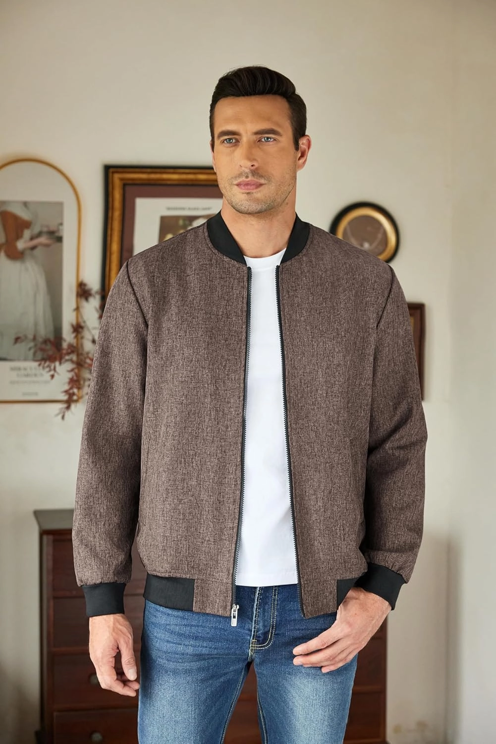 COOFANDY Men's Casual Varsity Jacket Vintage Lightweight Bomber Jackets Zip Up Fashion Coat