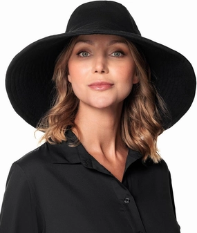 Coolibar UPF 50  Women's Brittany Beach Hat - Sun Protective (One Size- Black)