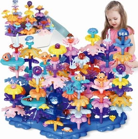 Coral Garden Flower Building Toys for for Toddlers 3-5 Year Old，Upgrade DIY Building Blocks Toys for Ages 3-4 Girls,Educational STEM Christmas Birthday Gift for Kids(136PCS)