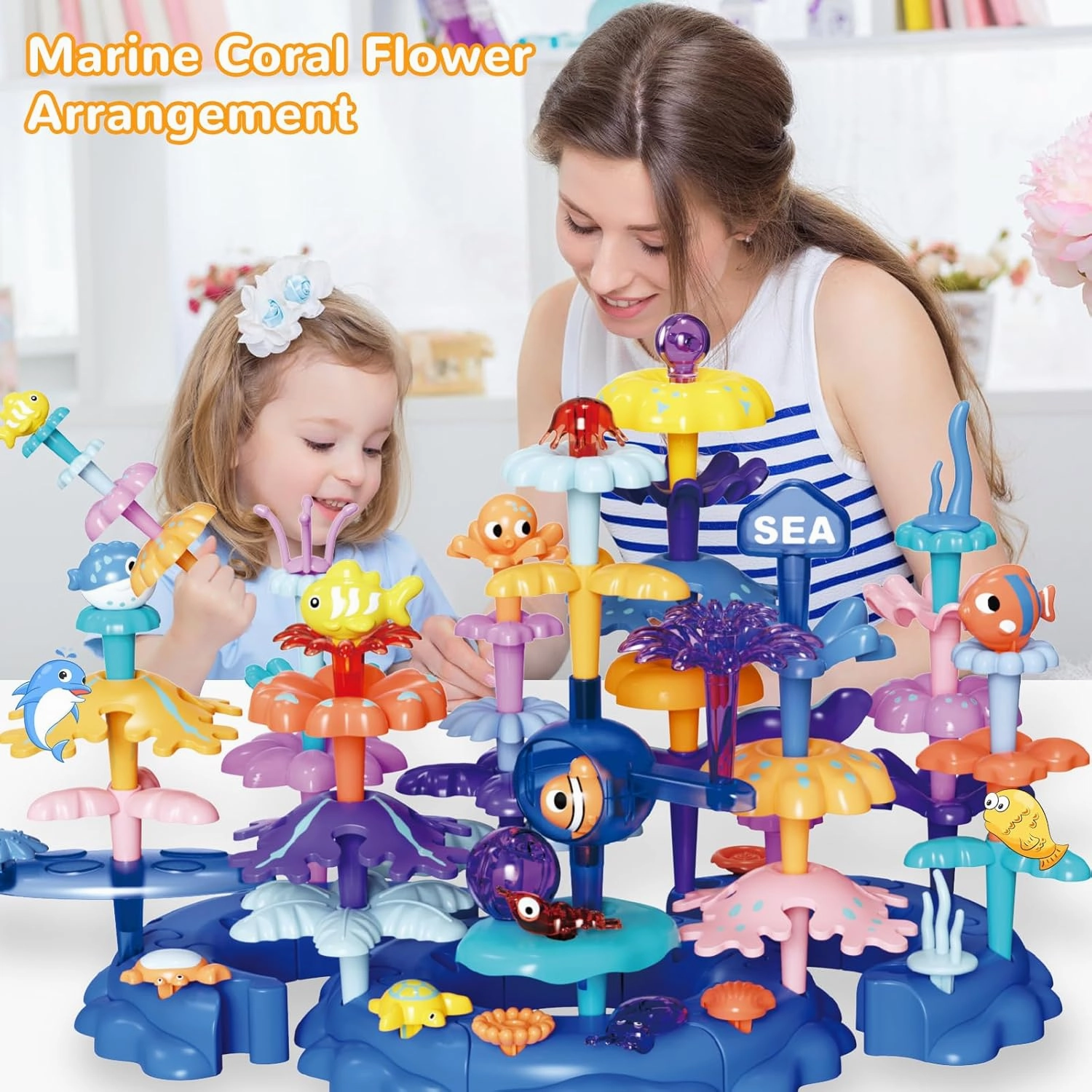Coral Garden Flower Building Toys for for Toddlers 3-5 Year Old，Upgrade DIY Building Blocks Toys for Ages 3-4 Girls,Educational STEM Christmas Birthday Gift for Kids(136PCS)