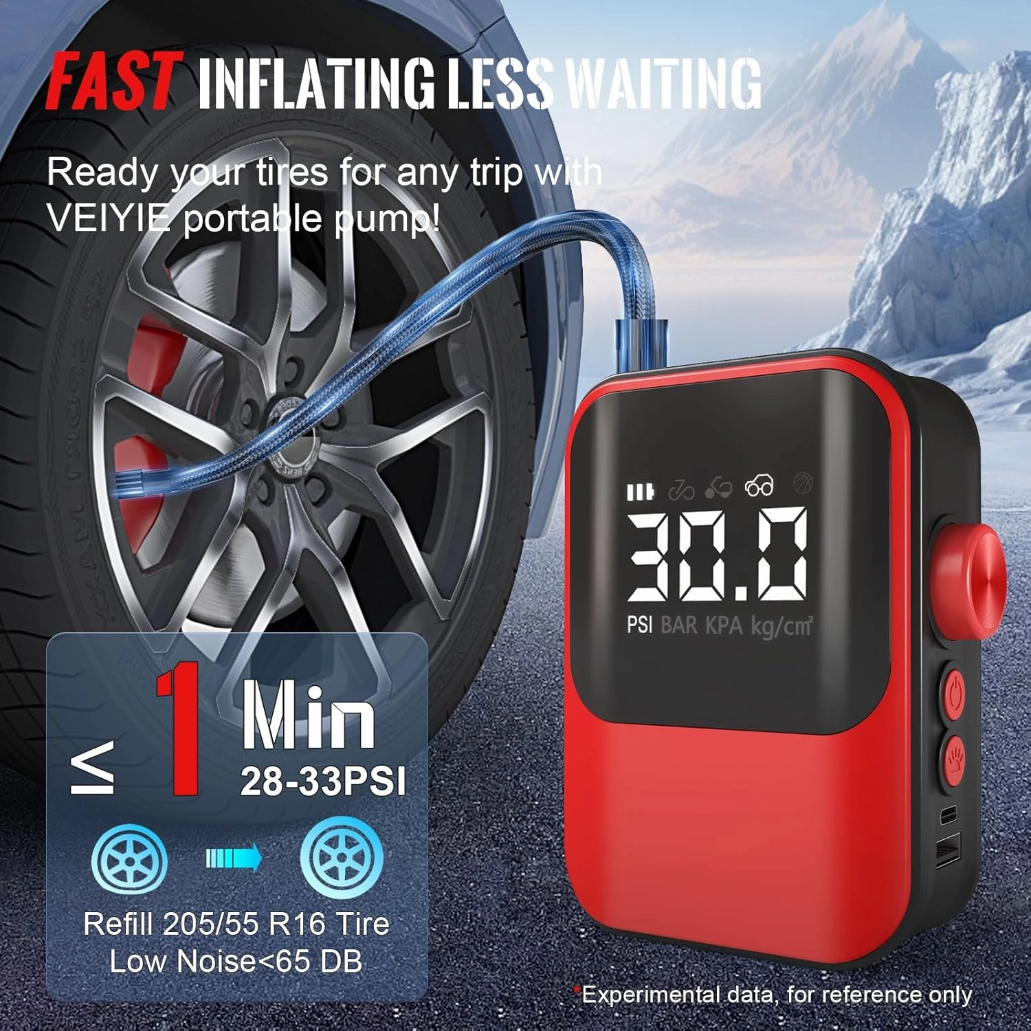 Cordless Tire Inflator Portable Air Compressor, Red Air Pump With Digital Tire Pressure Gauge, Wireless Fast Inflation For Car Tires, Motorcycle, Bicycle, Electric Bike Pump, Ball