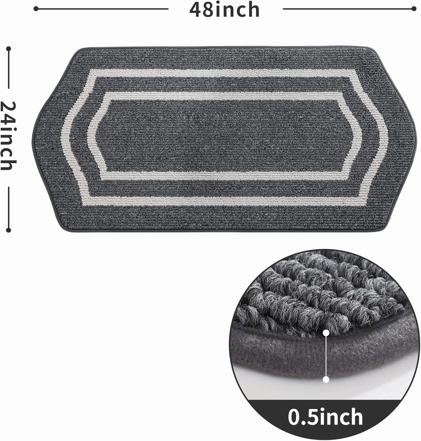 COSY HOMEER Long Kitchen Floor Mats for in Front of Sink Super Absorbent Kitchen Rugs and Mats 24"x48" Non-Skid Kitchen Mat Standing Mat Washable,Polypropylene,Dark Grey,Frame