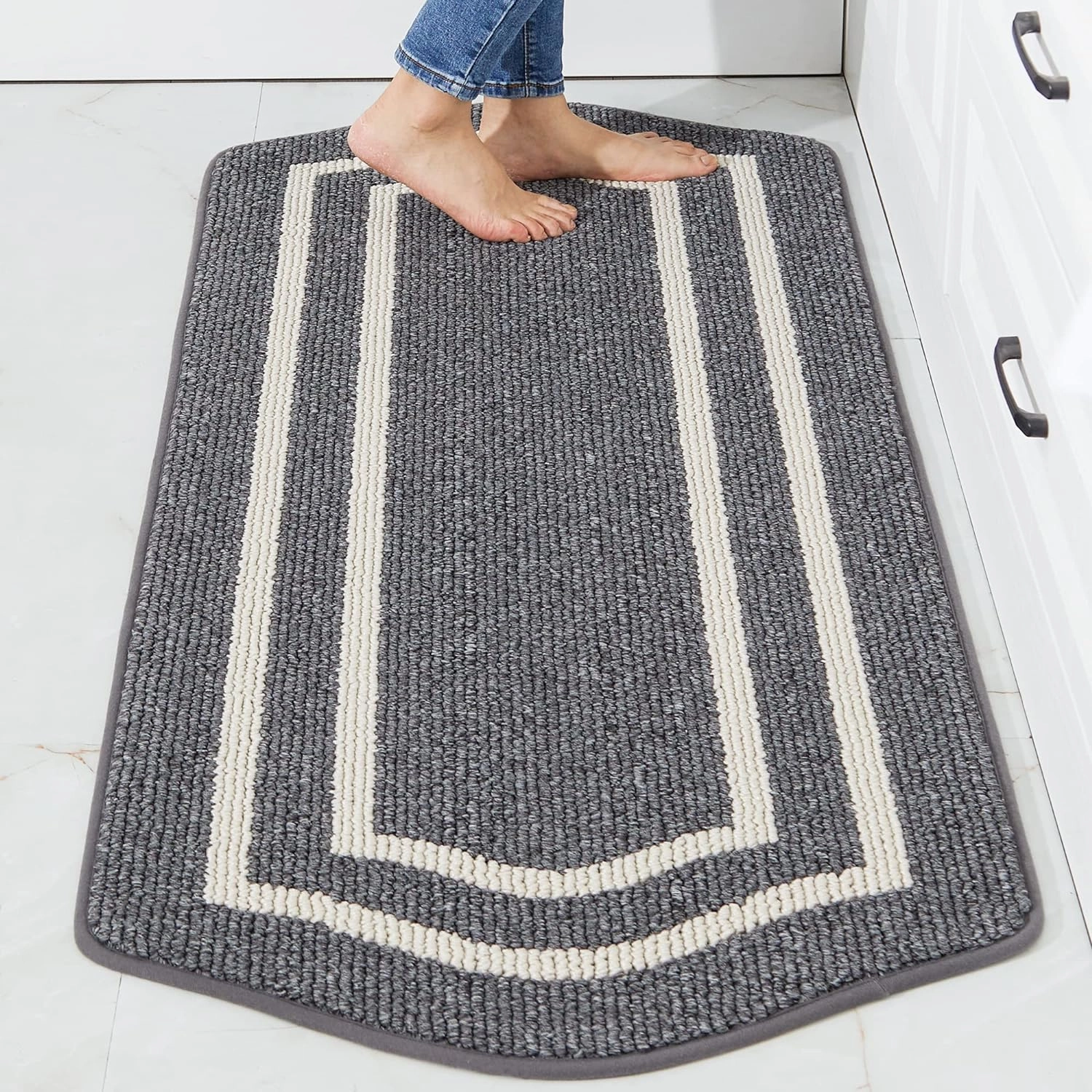 COSY HOMEER Long Kitchen Floor Mats for in Front of Sink Super Absorbent Kitchen Rugs and Mats 24"x48" Non-Skid Kitchen Mat Standing Mat Washable,Polypropylene,Dark Grey,Frame