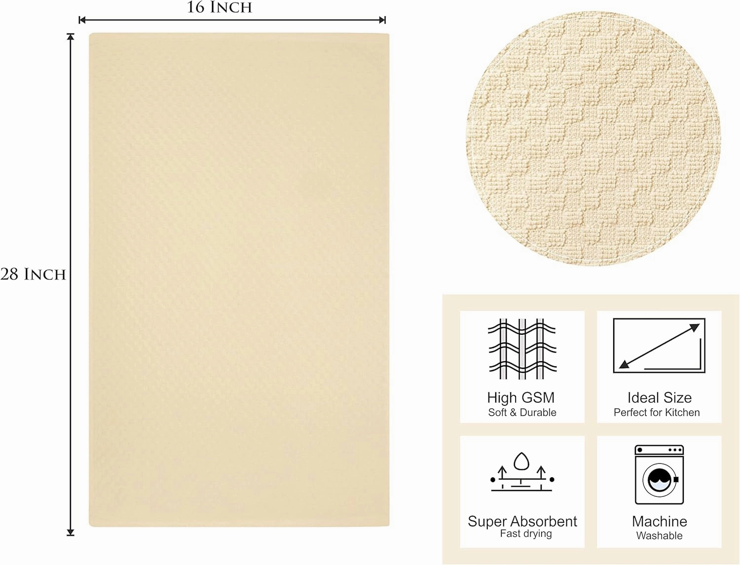 COTTON CRAFT Amazing Kitchen Towels - Set of 12 Terry Towels - 100% Cotton Euro Café Waffle Weave Dish Towel Set - Soft Absorbent Quick Dry Low Lint Reusable Pantry Bar Cleaning Cloth - 16x28 - Ivory