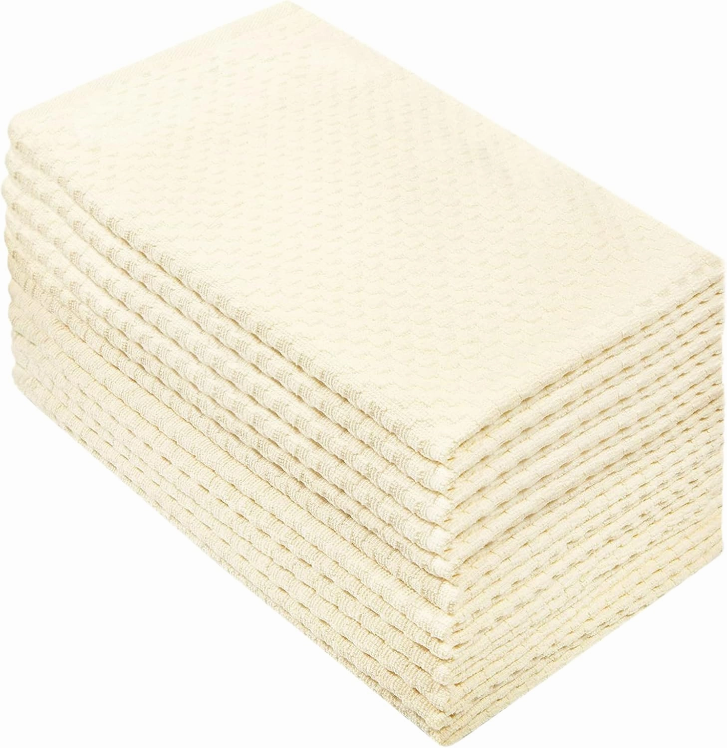 COTTON CRAFT Amazing Kitchen Towels - Set of 12 Terry Towels - 100% Cotton Euro Café Waffle Weave Dish Towel Set - Soft Absorbent Quick Dry Low Lint Reusable Pantry Bar Cleaning Cloth - 16x28 - Ivory
