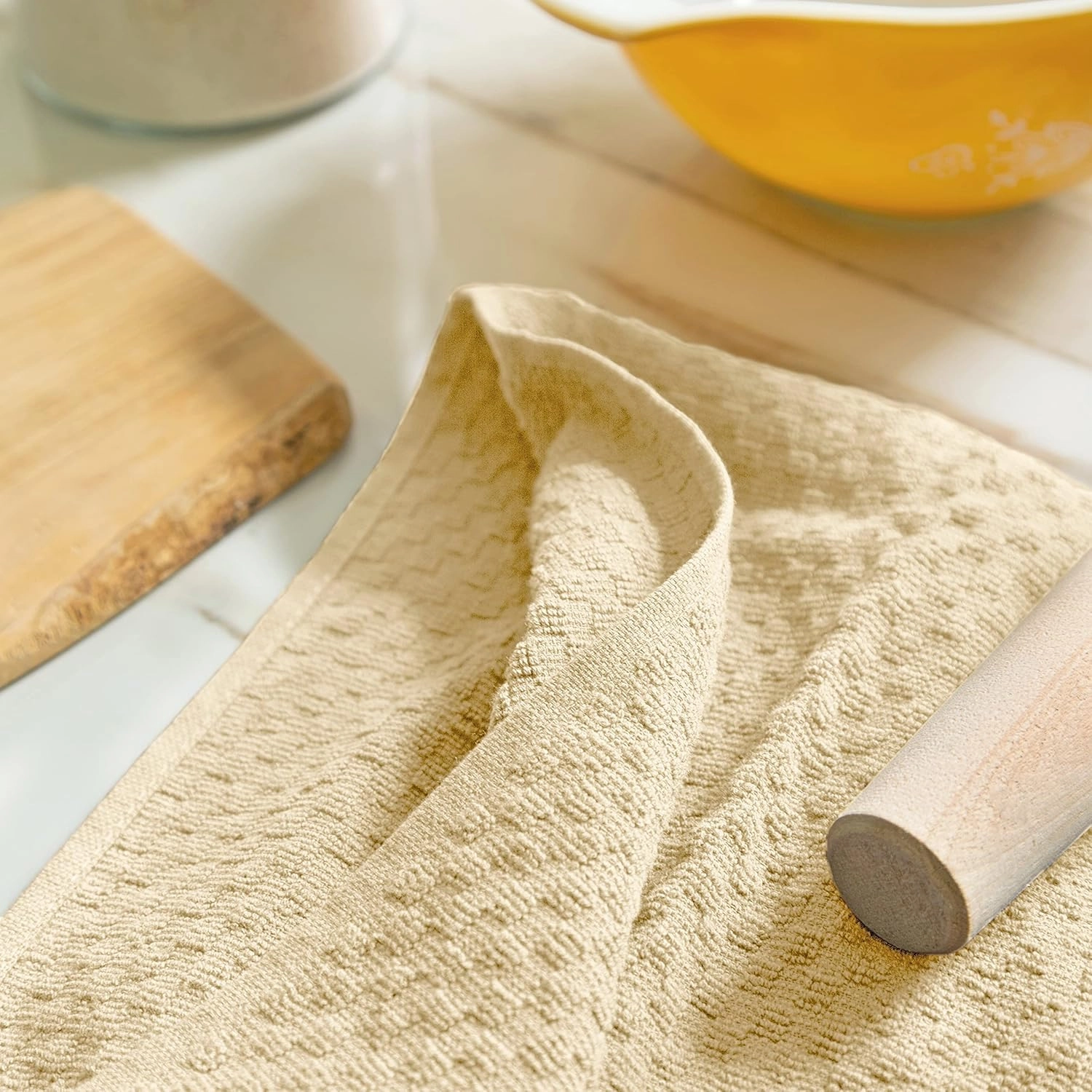 COTTON CRAFT Amazing Kitchen Towels - Set of 12 Terry Towels - 100% Cotton Euro Café Waffle Weave Dish Towel Set - Soft Absorbent Quick Dry Low Lint Reusable Pantry Bar Cleaning Cloth - 16x28 - Ivory