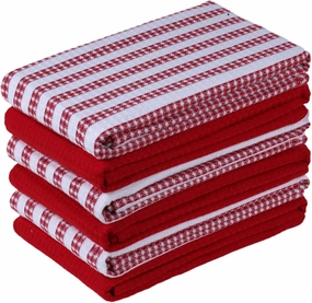 Cotton Kitchen Towel Set of 6 Highly Absorbent, Ultra Soft Premium Tea Towel with Hanging Loop 18x28 Inches Quick Drying Dish Cloths for Cleaning Dishes - Red/White, Stripes