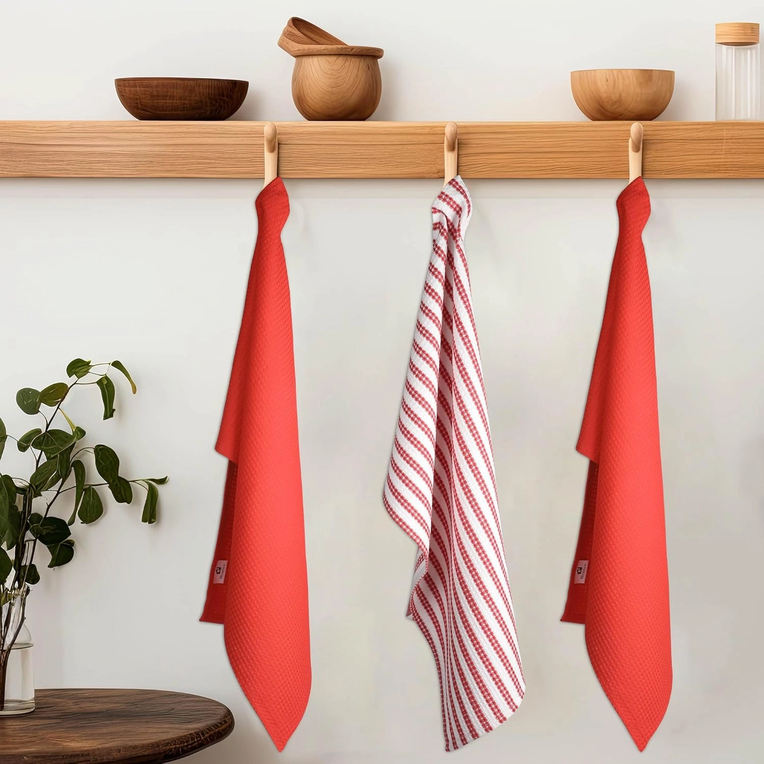 Cotton Kitchen Towel Set of 6 Highly Absorbent, Ultra Soft Premium Tea Towel with Hanging Loop 18x28 Inches Quick Drying Dish Cloths for Cleaning Dishes - Red/White, Stripes