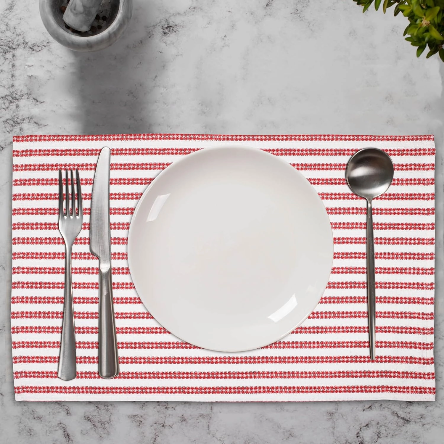 Cotton Kitchen Towel Set of 6 Highly Absorbent, Ultra Soft Premium Tea Towel with Hanging Loop 18x28 Inches Quick Drying Dish Cloths for Cleaning Dishes - Red/White, Stripes