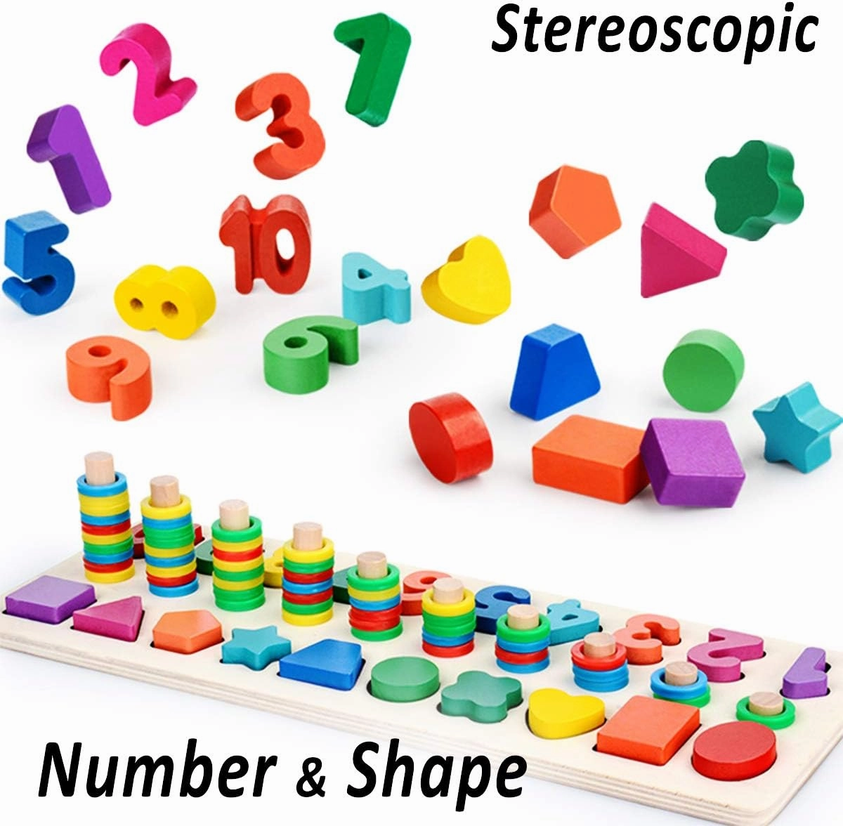 CozyBomB™ Montessori Educational Wooden Toys for Kids Toddler Number Puzzles Sorter Counting Shape Stacker Stacking Game Preschool Math Blocks Toys Gifts for Boy Girl Birthdays Christmas Holidays