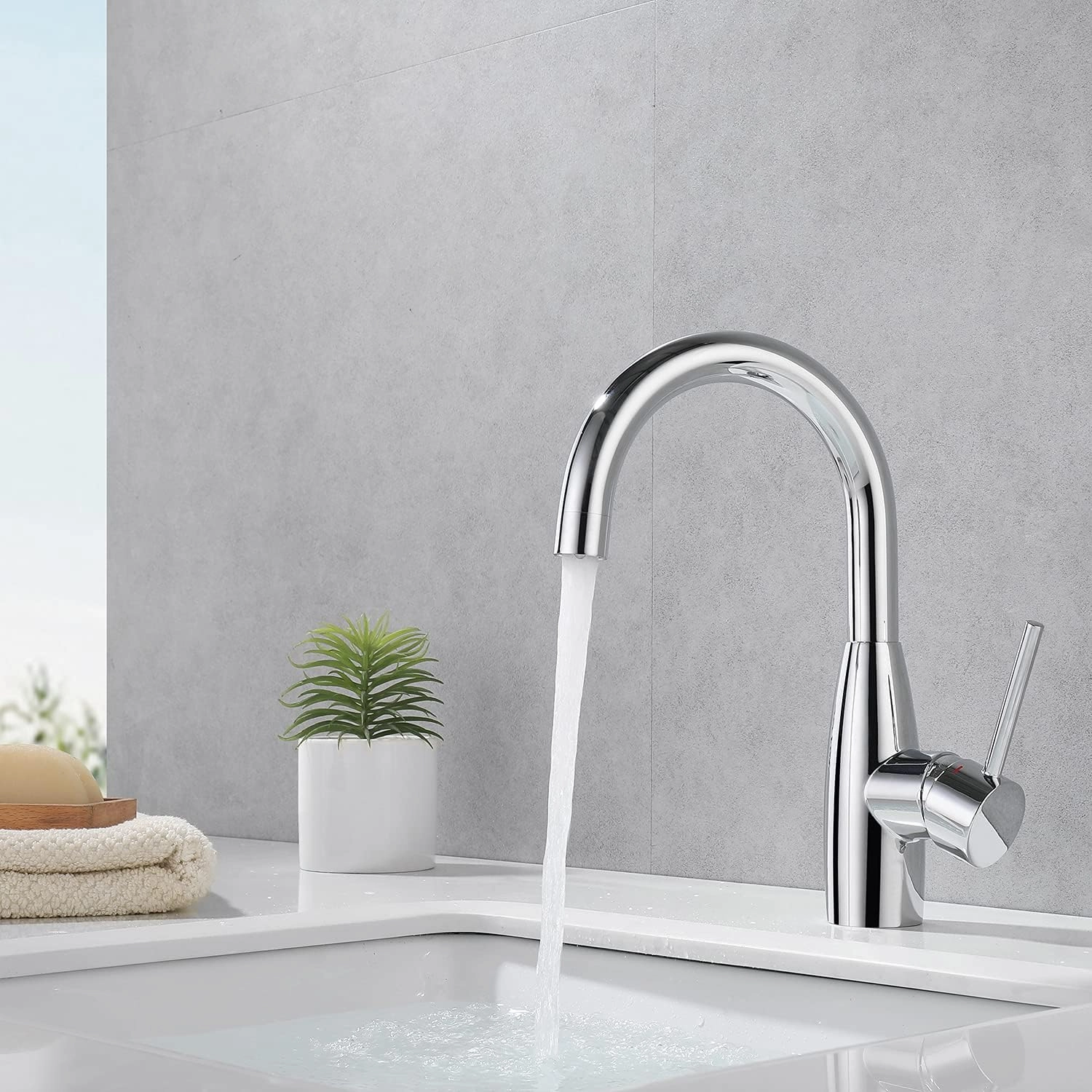 CREA Bar Sink Faucet Bathroom Faucet Single Hole Handle Chrome with Deck Plate Prep Wet Utility Small Mini Faucet for Marine Vessel Outdoor Farmhouse Vanity Lavatory