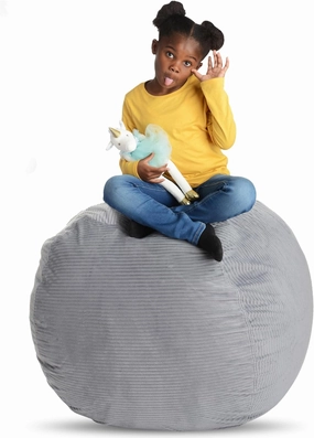 Creative QT Stuff ’n Sit Large 33’’ Bean Bag Storage Cover for Stuffed Animals & Toys, Giant Bean Bag Chair for Plush, Kids Bedroom Organizer, Light Gray Corduroy, Stuffed Animal Storage