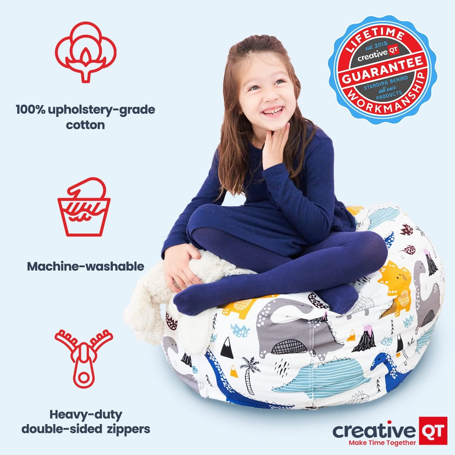 Creative QT Stuff ’n Sit Large 33’’ Bean Bag Storage Cover for Stuffed Animals & Toys, Giant Bean Bag Chair for Plush, Kids Bedroom Organizer, Light Gray Corduroy, Stuffed Animal Storage