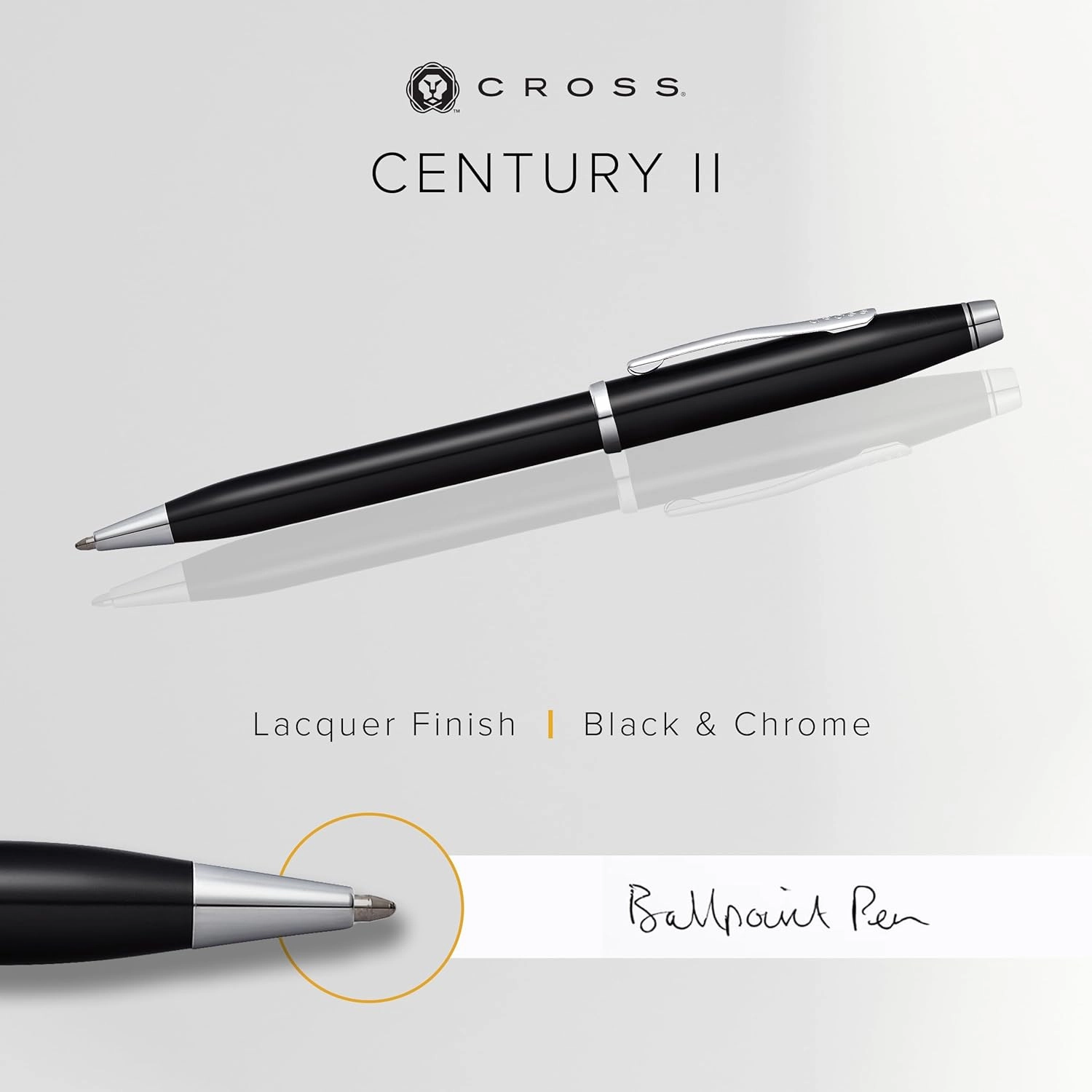Cross Century II Refillable Ballpoint Pen Presented in a Luxury Gift Box - Medium Point, Black Ink, Black & Chrome