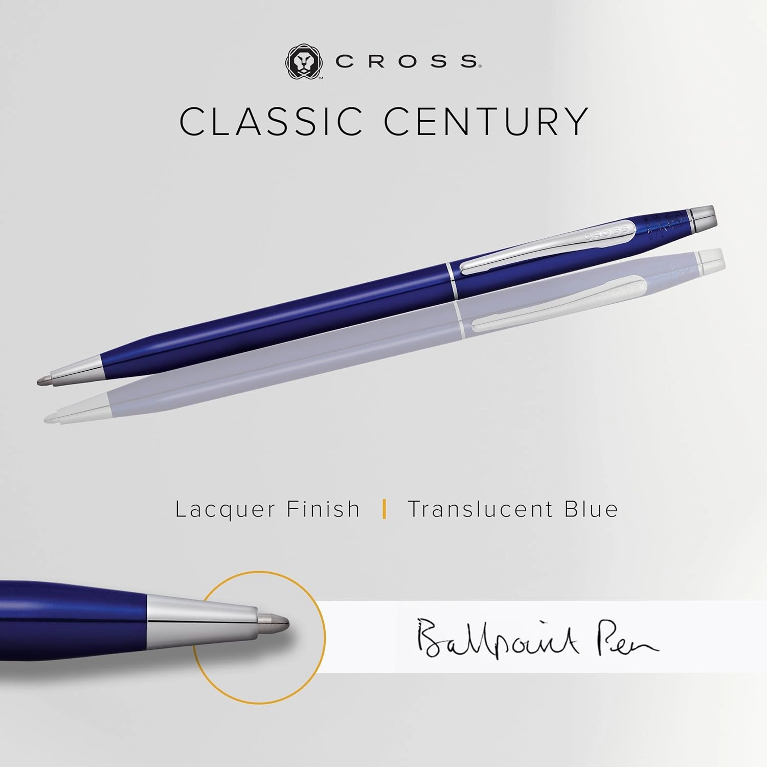 Cross Classic Century Refillable Ballpoint Pen Presented in a Luxury Gift Box - Medium Point, Black Ink, Translucent Blue