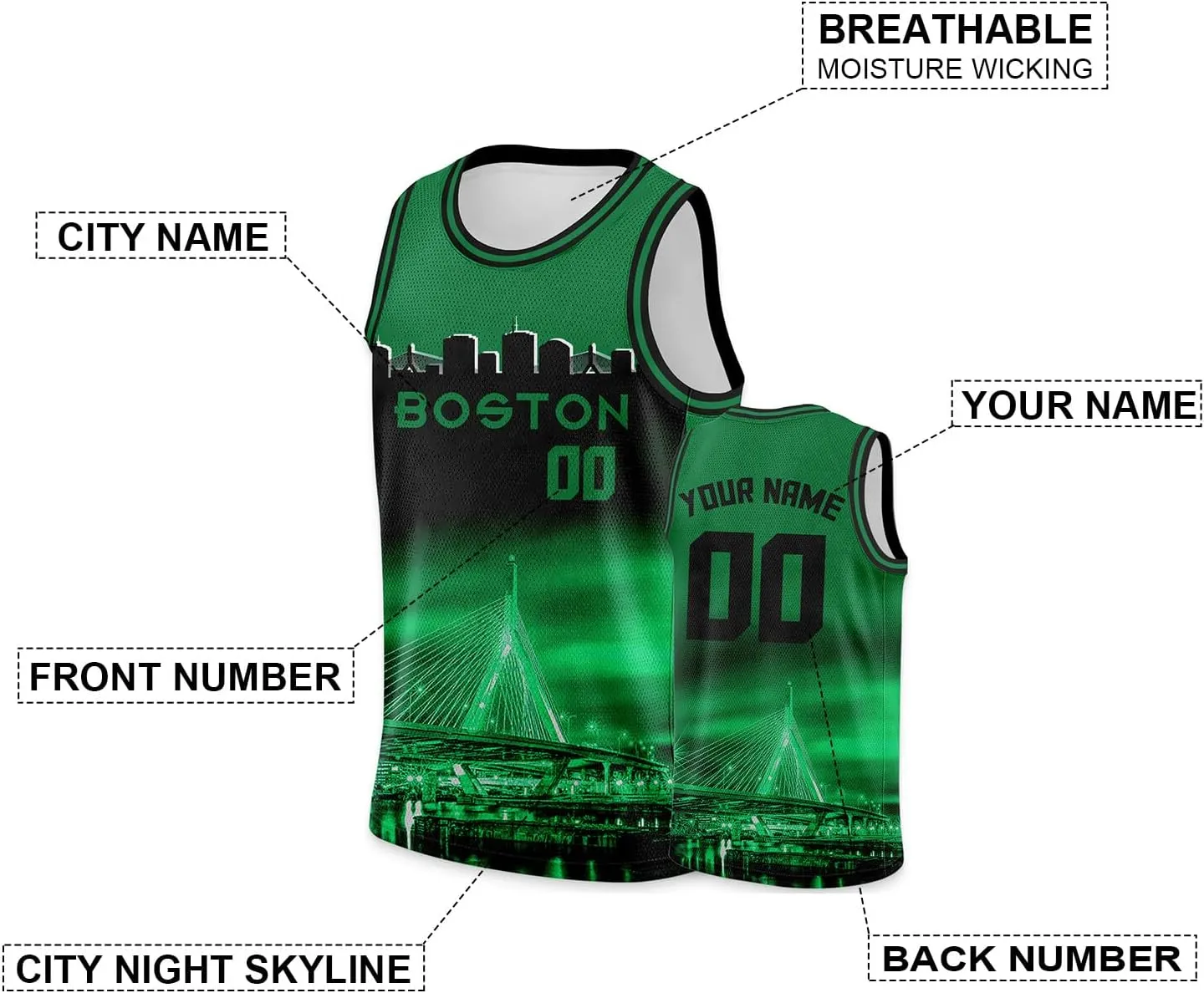 Custom Basketball Jersey City Night Skyline Shirt - Add Your Name and Number - Team Uniform for Men and Youth