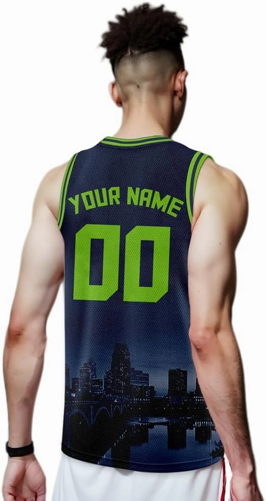 Custom Basketball Jersey City Night Skyline Shirt - Add Your Name and Number - Team Uniform for Men and Youth