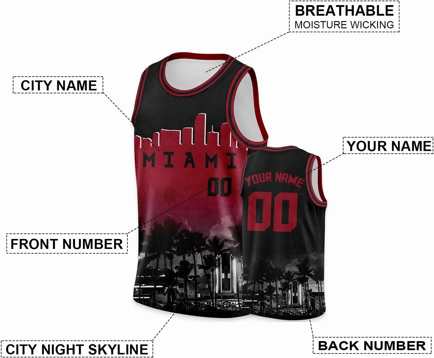 Custom Basketball Jersey City Night Skyline Shirt - Add Your Name and Number - Team Uniform for Men and Youth