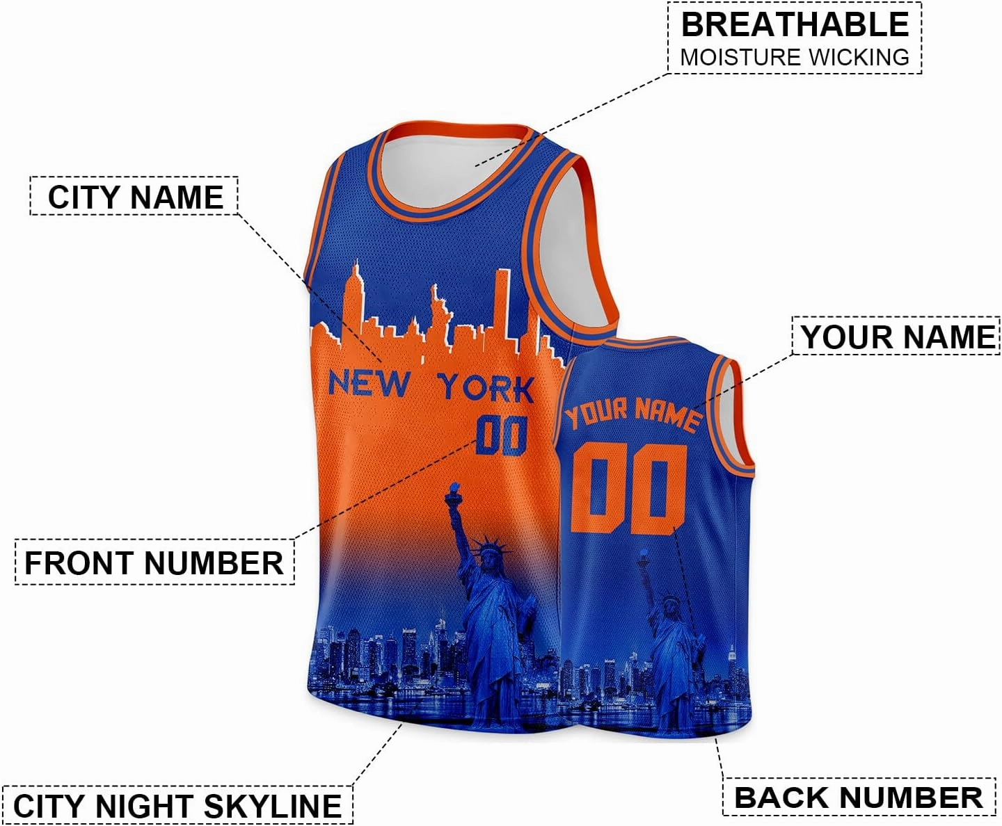 Custom Basketball Jersey City Night Skyline Shirt - Add Your Name and Number - Team Uniform for Men and Youth