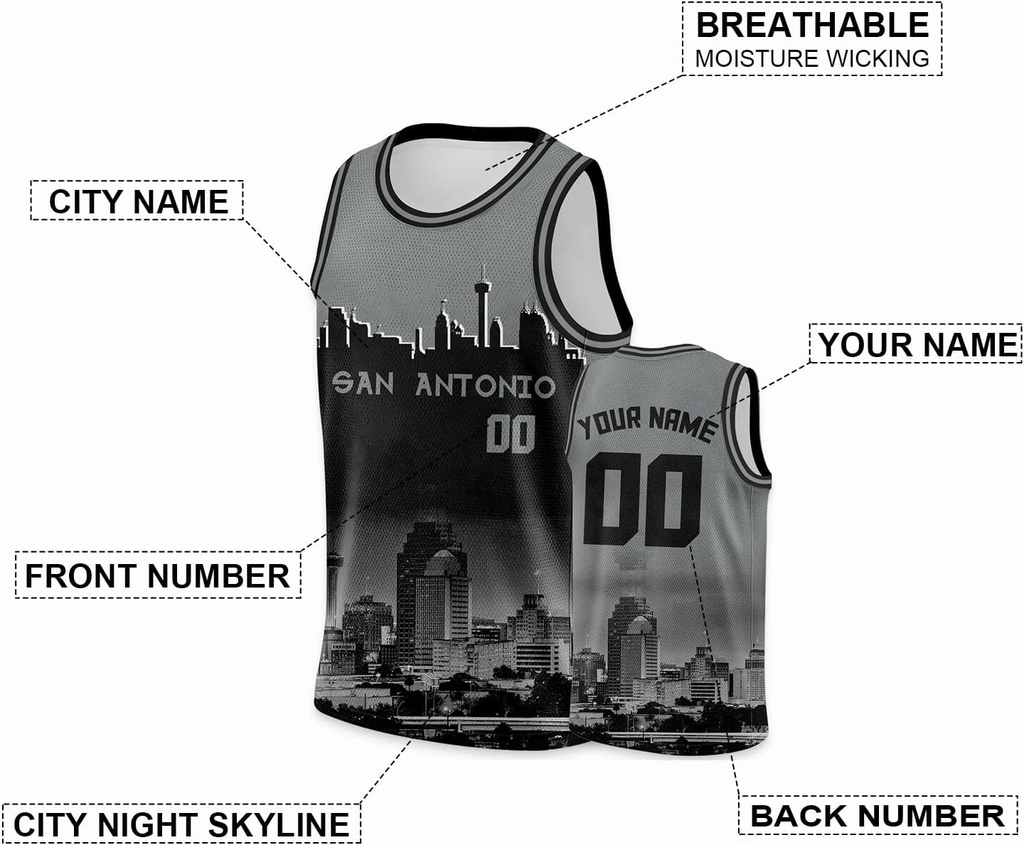 Custom Basketball Jersey City Night Skyline Shirt - Add Your Name and Number - Team Uniform for Men and Youth