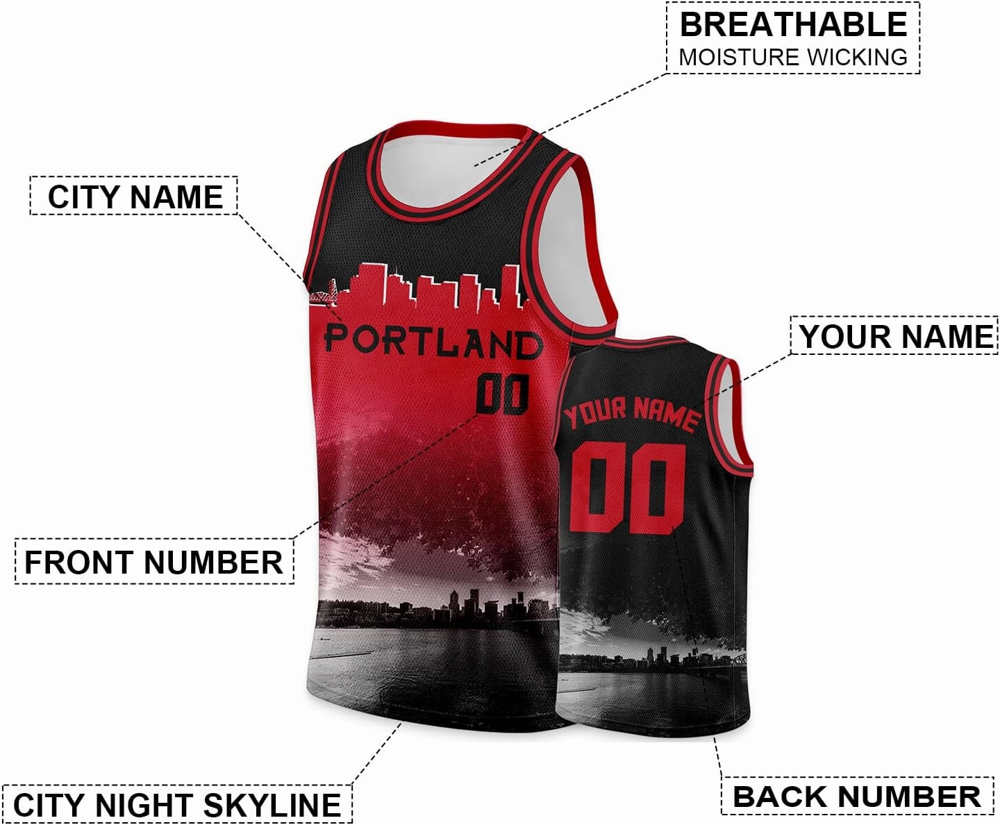 Custom Basketball Jersey City Night Skyline Shirt - Add Your Name and Number - Team Uniform for Men and Youth