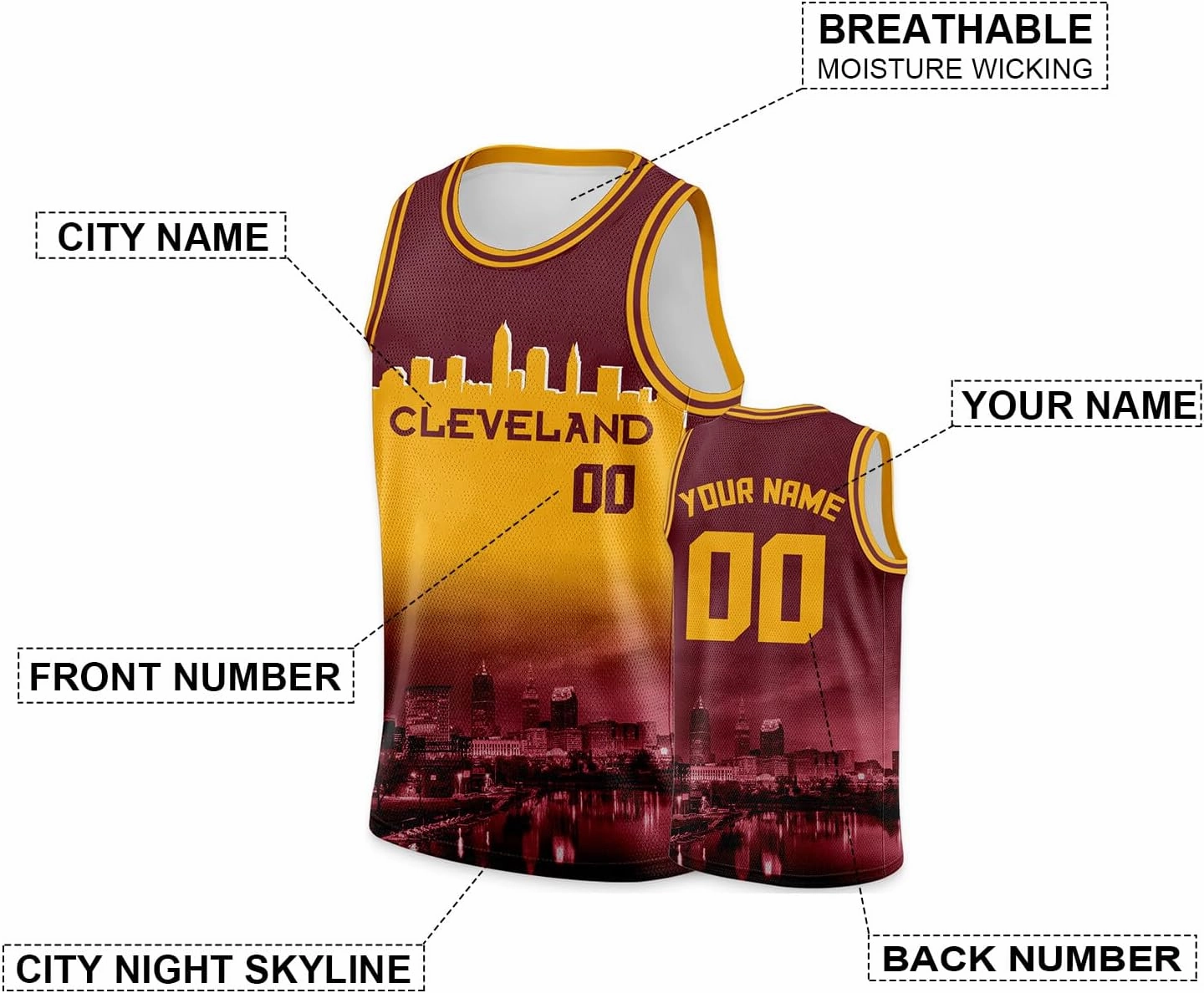 Custom Basketball Jersey City Night Skyline Shirt - Add Your Name and Number - Team Uniform for Men and Youth