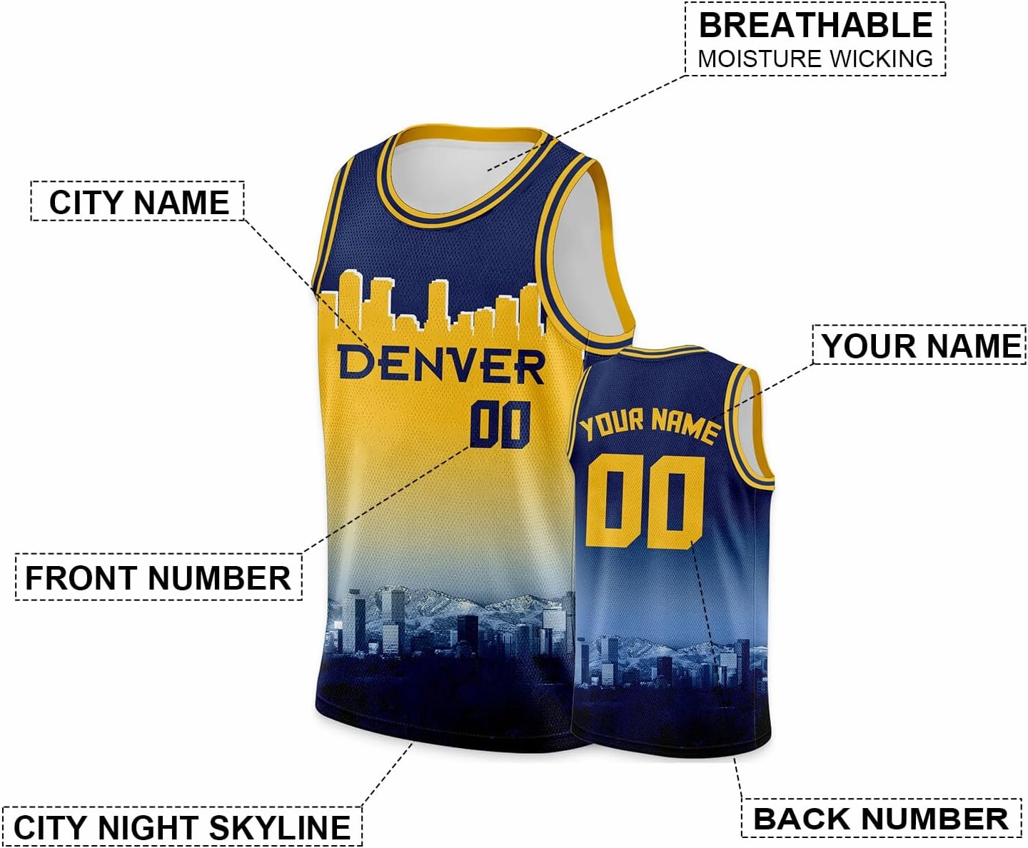 Custom Basketball Jersey City Night Skyline Shirt - Add Your Name and Number - Team Uniform for Men and Youth