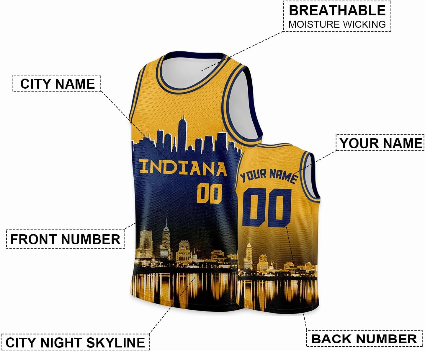 Custom Basketball Jersey City Night Skyline Shirt - Add Your Name and Number - Team Uniform for Men and Youth