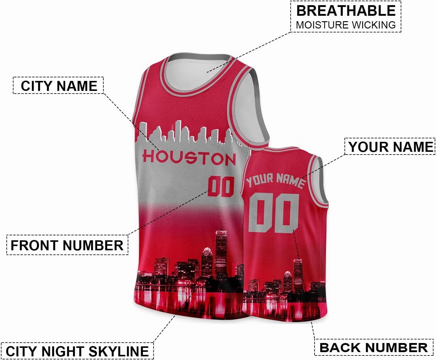 Custom Basketball Jersey City Night Skyline Shirt - Add Your Name and Number - Team Uniform for Men and Youth