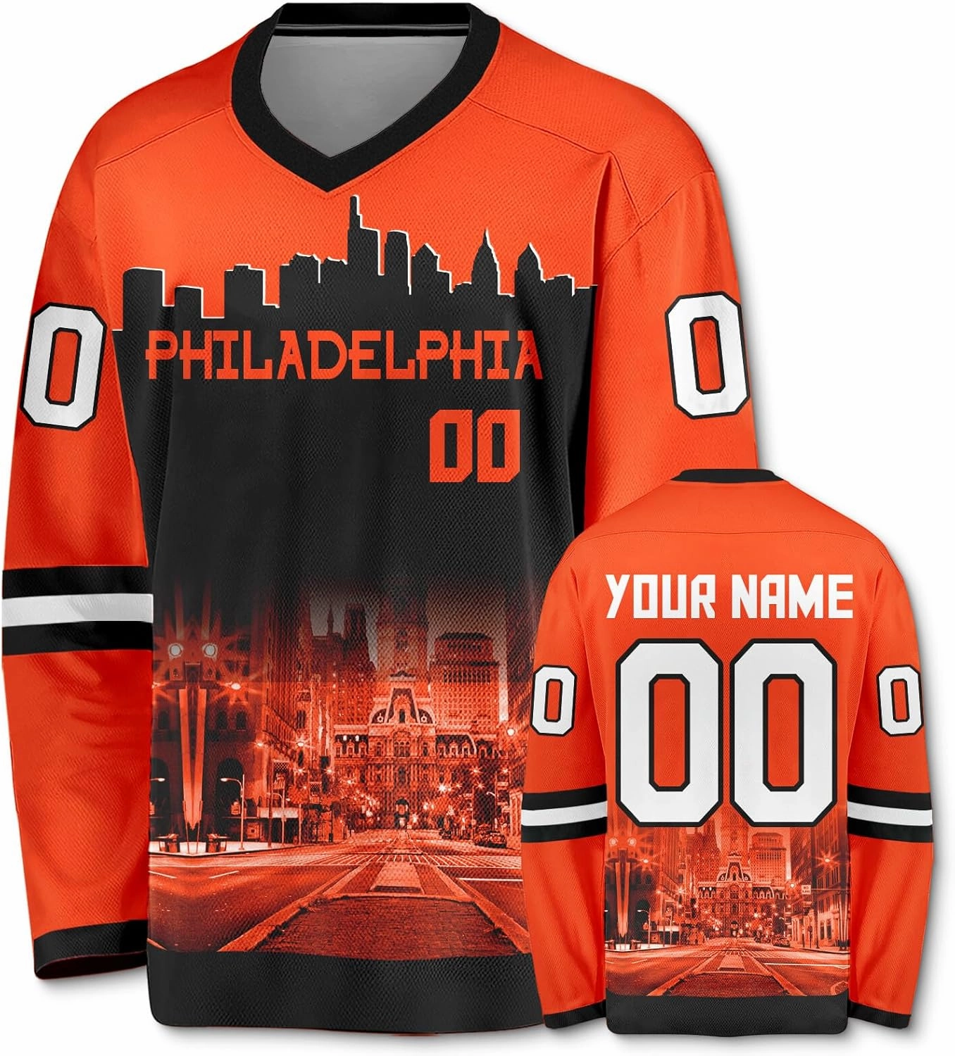 Custom Hockey Jersey City Night Skyline Shirts for Fans Men, Women, Youth Gifts Personalized Name Number S-5XL