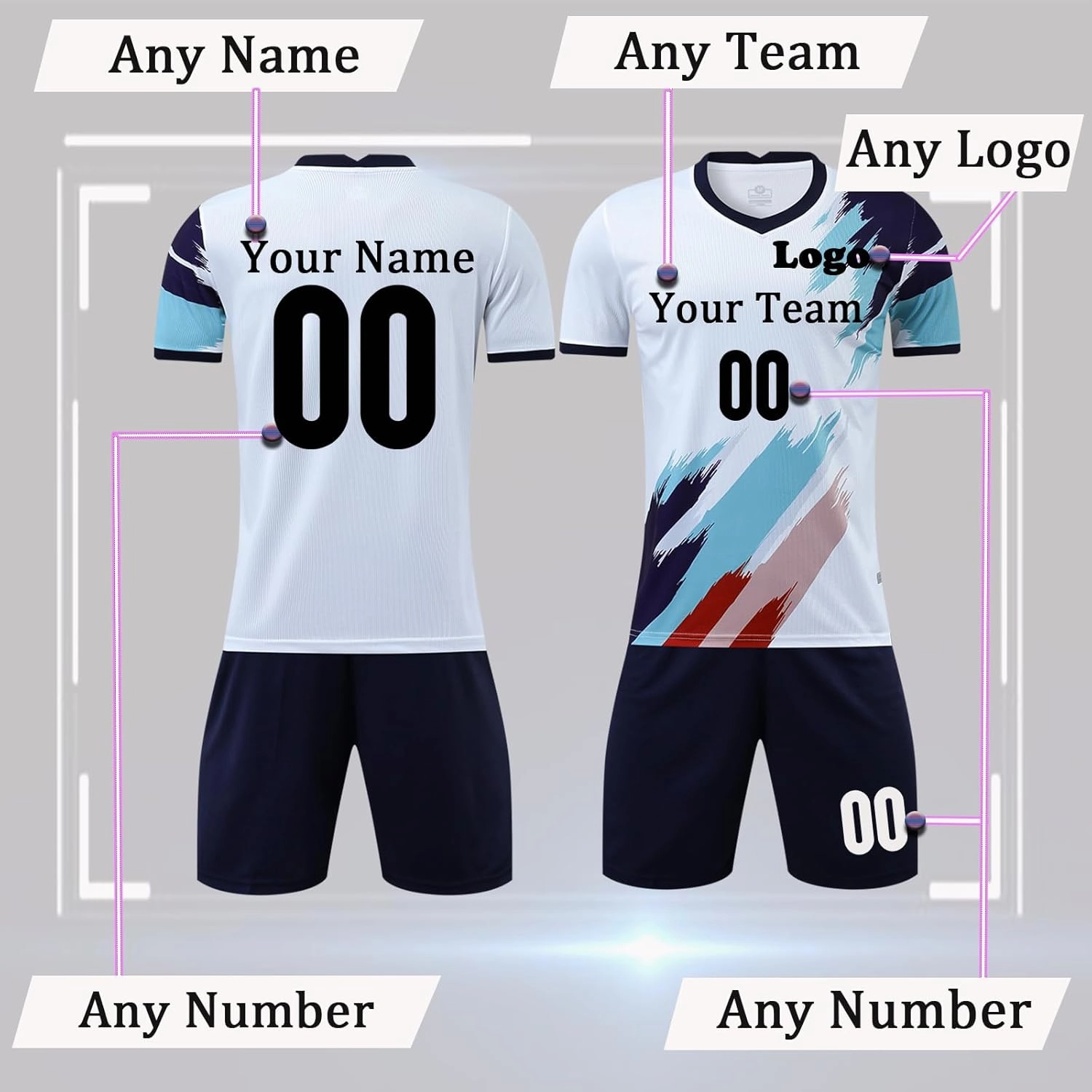 Custom Youth Soccer Jersey Kids Adults Custom Soccer Uniforms and Shorts Personalized Soccer Outfit Set with Name Number Logo