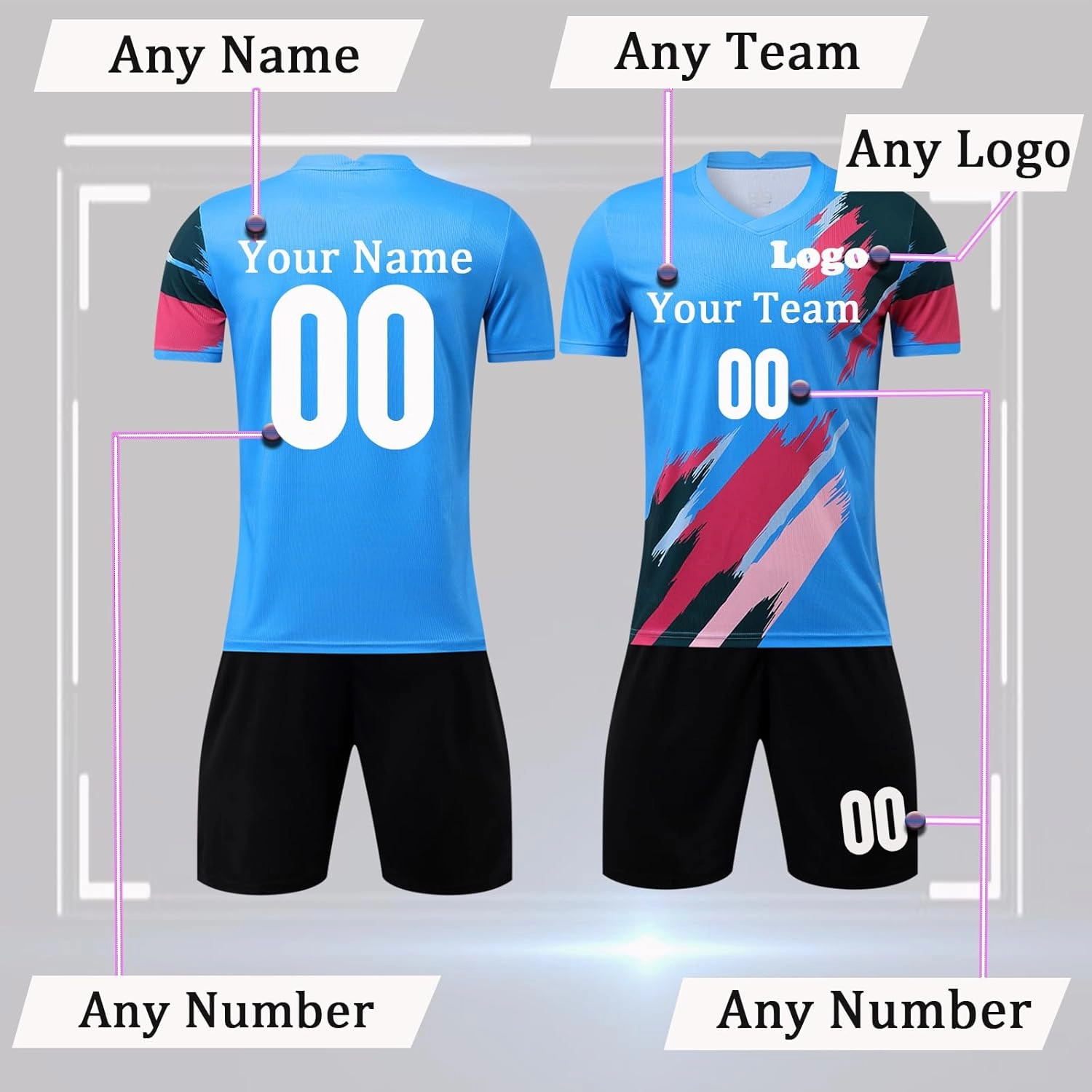 Custom Youth Soccer Jersey Kids Adults Custom Soccer Uniforms and Shorts Personalized Soccer Outfit Set with Name Number Logo