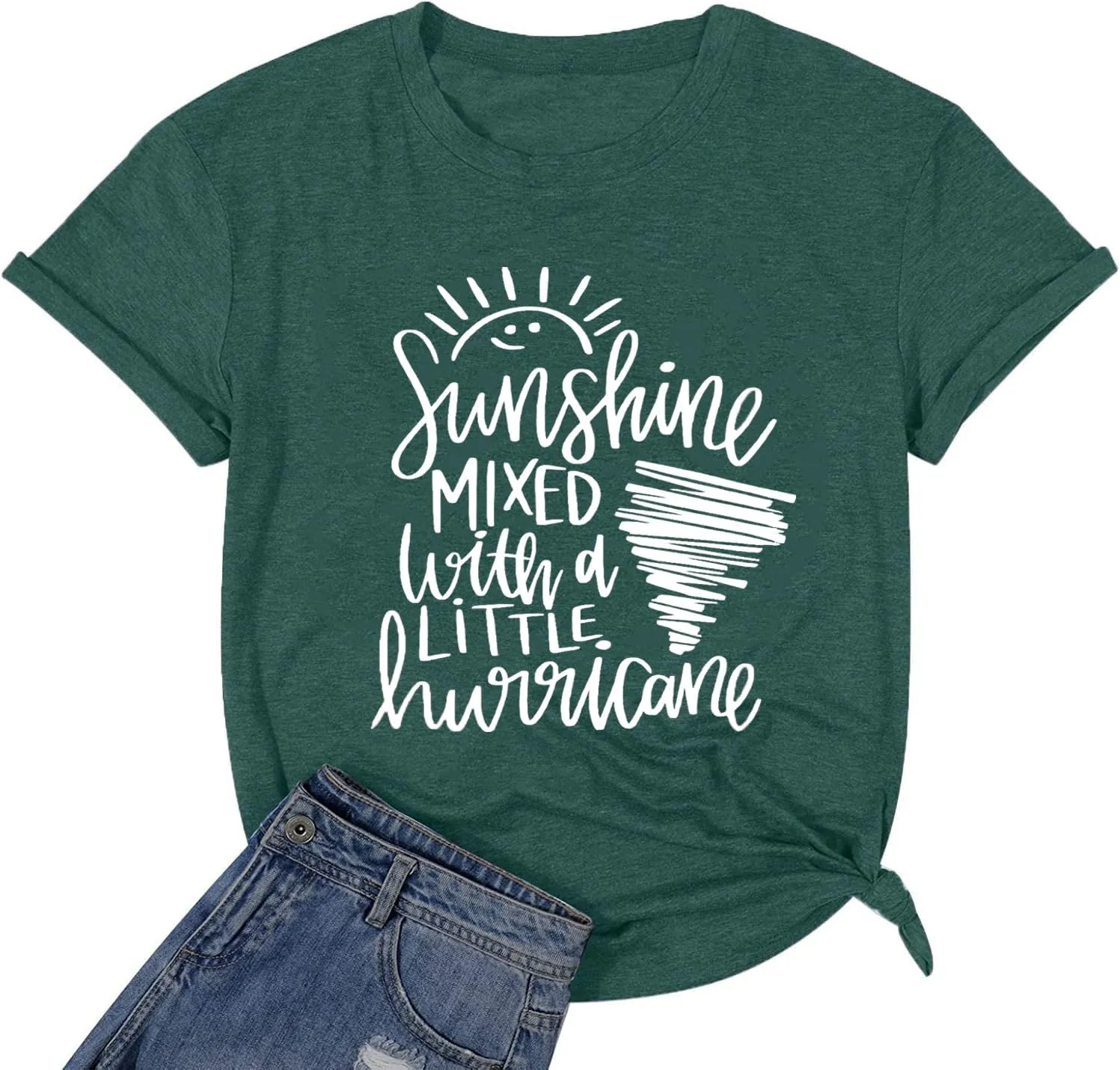 Cute Graphic Tees for Women Sunshine Mixed with A Little Hurricane Funny Saying Letter Print T Shirt