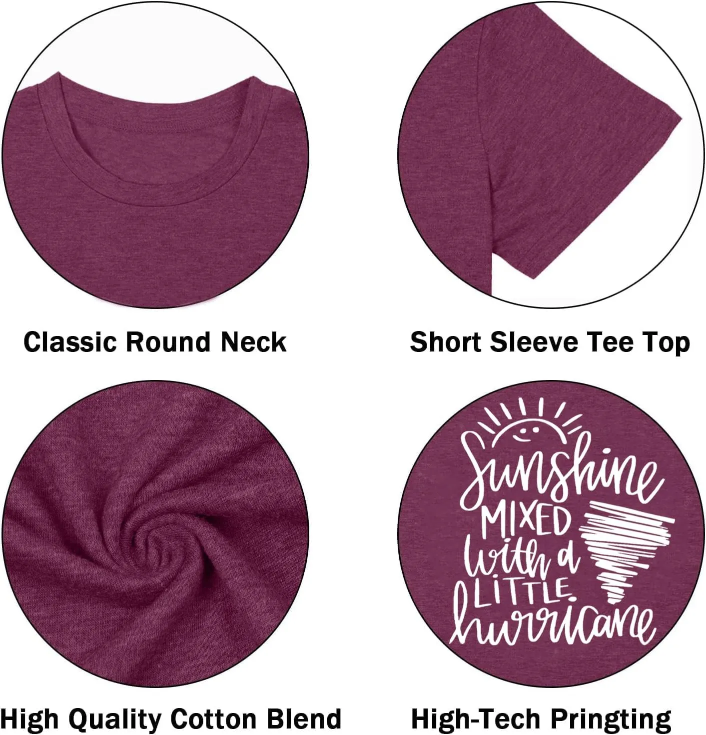 Cute Graphic Tees for Women Sunshine Mixed with A Little Hurricane Funny Saying Letter Print T Shirt
