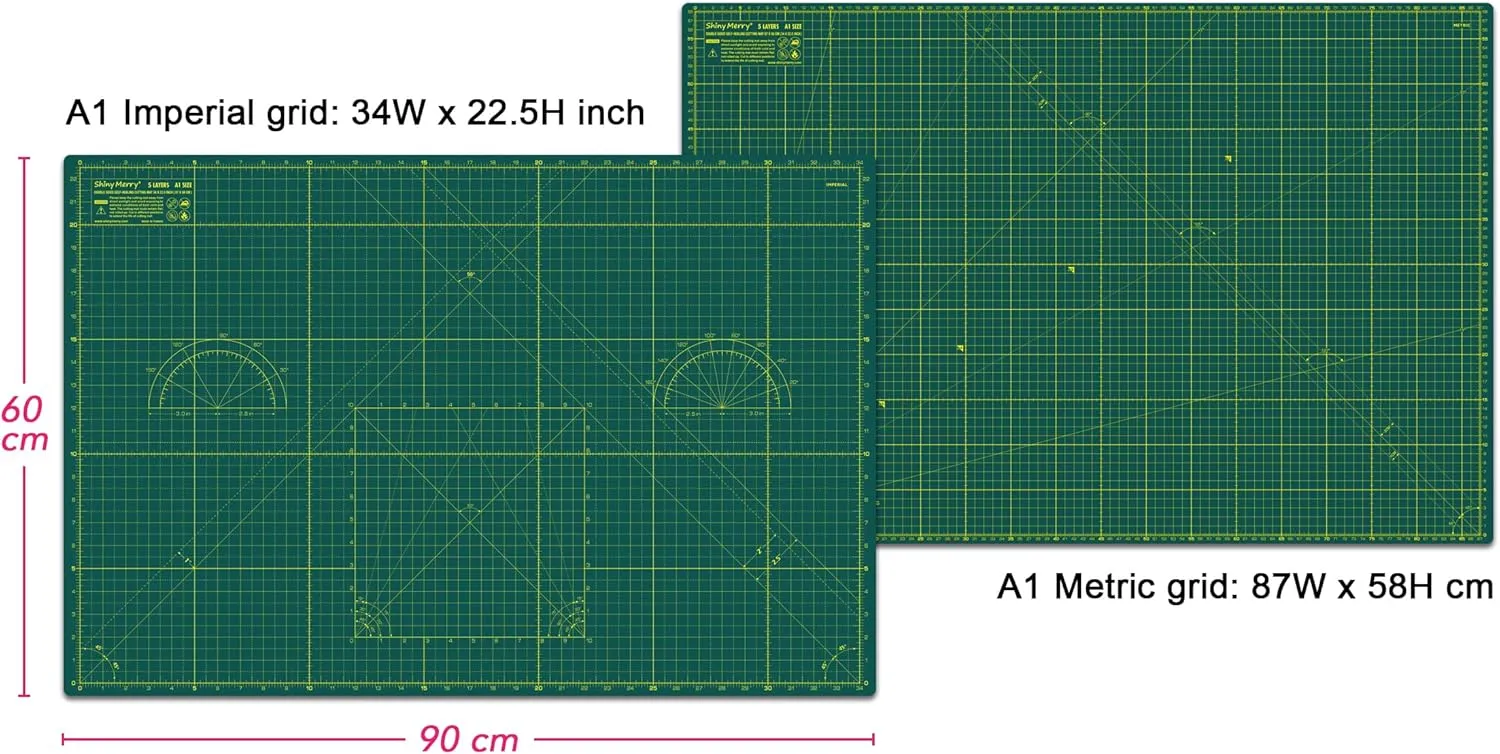 Cutting Mat A1 around 24" x 36", Self Healing cutting mat Double Sided 5-Ply Cutting Mats for Crafts, Fabric, Sewing, Quilting, Workbench, Scrapbooking, Projects, Green/Green -Shiny Merry