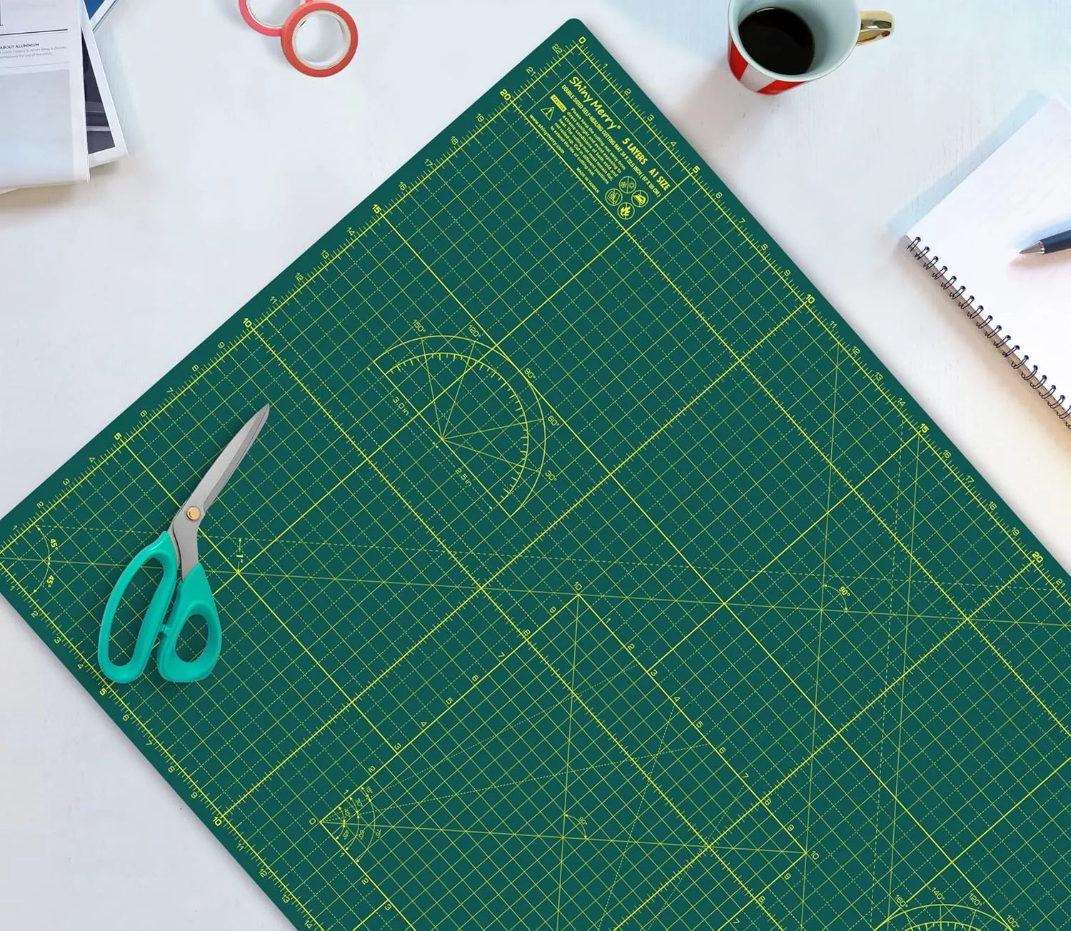 Cutting Mat A1 around 24" x 36", Self Healing cutting mat Double Sided 5-Ply Cutting Mats for Crafts, Fabric, Sewing, Quilting, Workbench, Scrapbooking, Projects, Green/Green -Shiny Merry