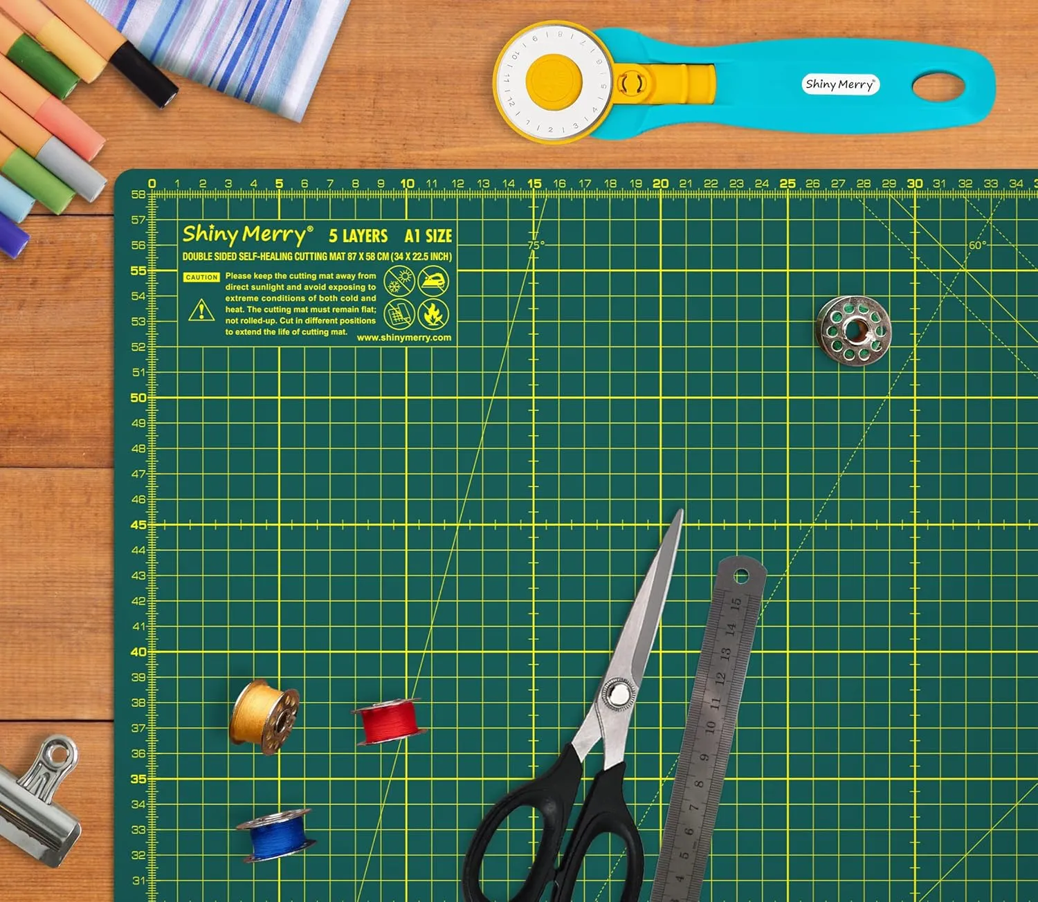 Cutting Mat A1 around 24" x 36", Self Healing cutting mat Double Sided 5-Ply Cutting Mats for Crafts, Fabric, Sewing, Quilting, Workbench, Scrapbooking, Projects, Green/Green -Shiny Merry