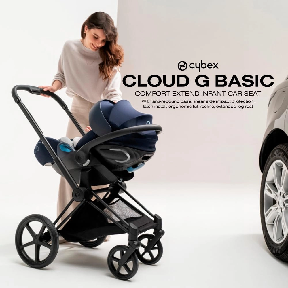 Cybex Cloud G Comfort Extend Infant Car Seat with Anti-Rebound Base, Linear Side Impact Protection, Latch Install, Ergonomic Full Recline, Extended Leg Rest, Moon Black