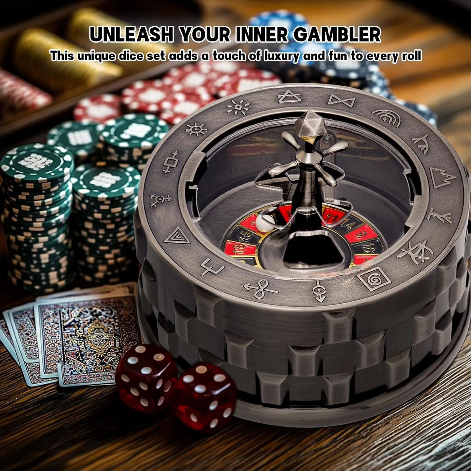 CZYY Roulette Dice - 7-in-1 Metal Spinner Dice Set, Unique Spinning Dice, Desk Fidget Gadget - Cool DND Role Playing Dice, Gift & Accessories for D&D, Tabletop RPG, Board Game (Sliver)
