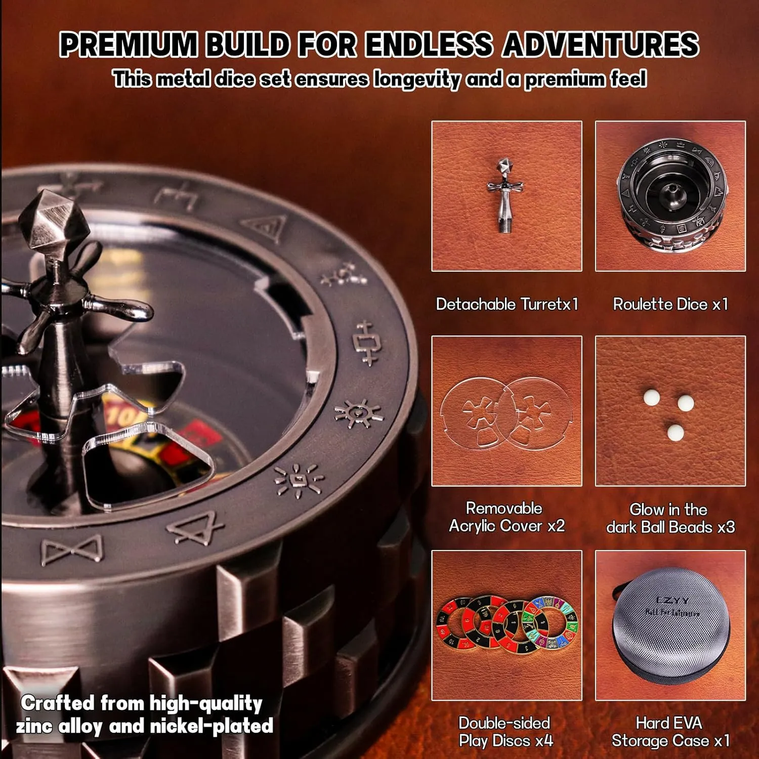 CZYY Roulette Dice - 7-in-1 Metal Spinner Dice Set, Unique Spinning Dice, Desk Fidget Gadget - Cool DND Role Playing Dice, Gift & Accessories for D&D, Tabletop RPG, Board Game (Sliver)