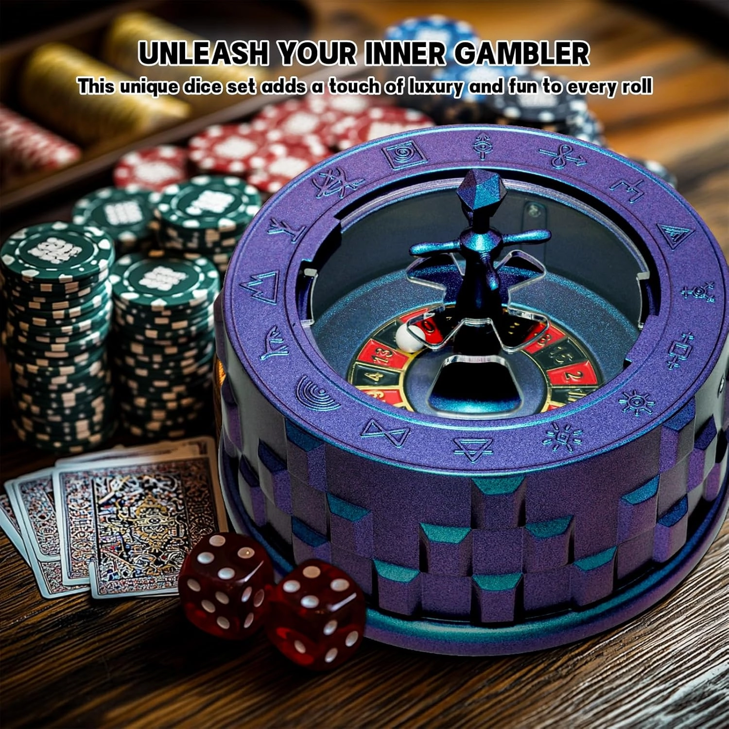 CZYY Roulette Dice - 7-in-1 Metal Spinner Dice Set, Unique Spinning Dice, Desk Fidget Gadget - Cool DND Role Playing Dice, Gift & Accessories for D&D, Tabletop RPG, Board Game (Purple)
