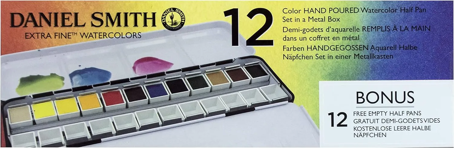 Daniel Smith Color Hand Poured Pan Set in a Metal Box with Bonus 12 Empty Half Pans, 1 Unit (Pack of 1)