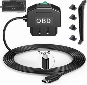 Dash Cam Hardwire Kit OBD, Type C Dash Camera Hardwire Kit USB C with OBD Power Cable for Dashcam 12-24V to 5V/3A with Low Voltage Protection 24h Parking Surveillance/Acc Mode for Dashcam, GPS, Radar