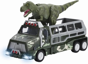 Dazmers Dinosaur Transport Truck - Toy Die-Cast Jurassic World Transporter Jungle Truck and Durable 9 Inch Tall Tyrannosaurs Rex Dinosaur Toy - Fun Dinosaur Playset for Kids Ages 3 and Up