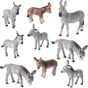 Deekin 9 Pcs Donkey Figurine Miniature Toy Donkey Small Plastic Animal Figurine Party Favors Realistic Farm Toys Simulated Model Little Preschool Figure Cake Topper for Collection Birthday Gifts