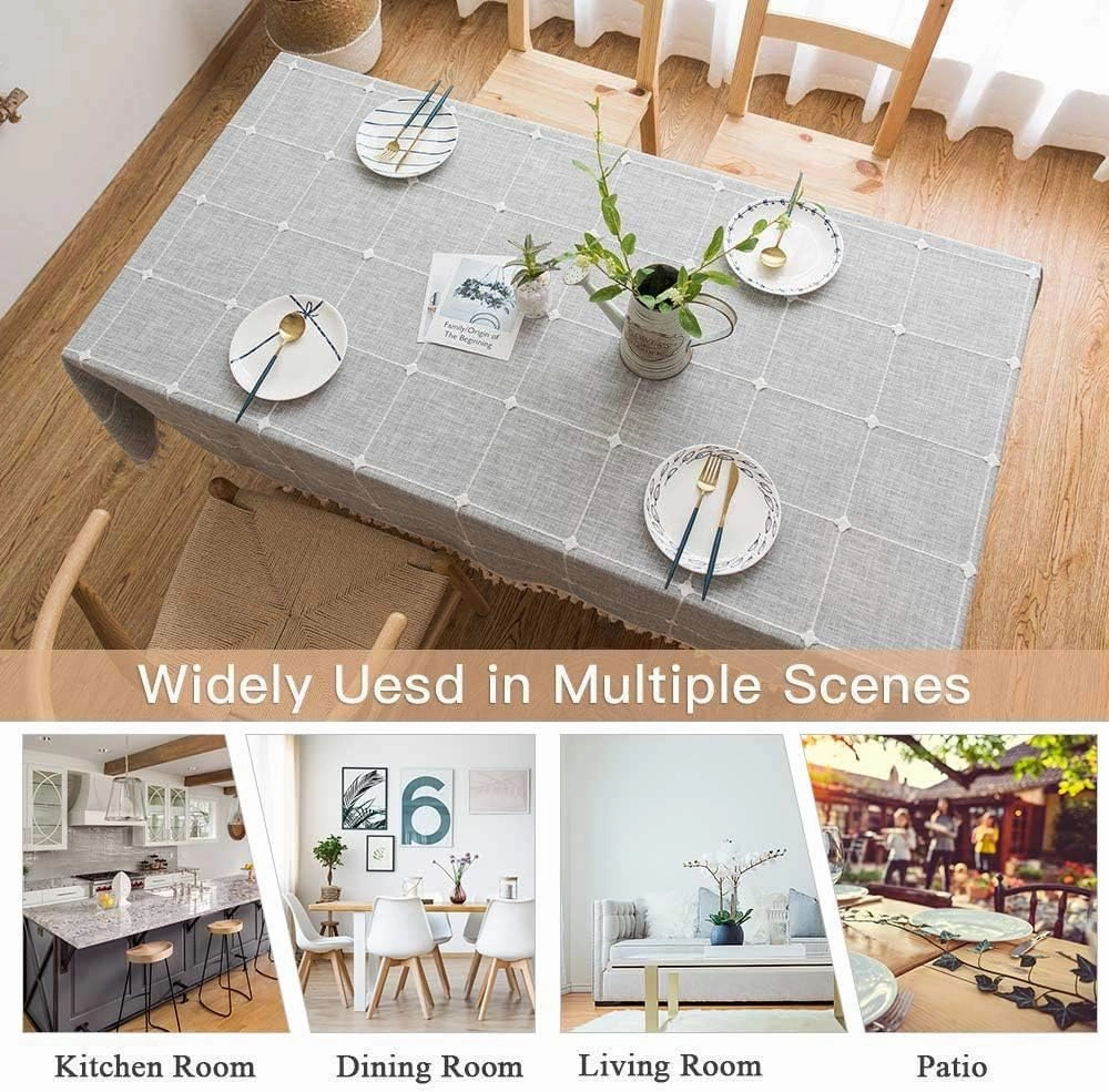Deep Dream Tablecloths, Embroidered Waterproof Table Cloth Cotton Linen Wrinkle Free Anti-Fading Table Cover Decoration for Kitchen Dinning Party Christmas, 55 x 120 Inch - Gray
