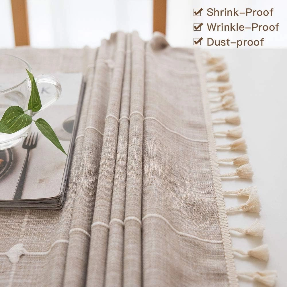 Deep Dream Tablecloths, Embroidered Waterproof Table Cloth Cotton Linen Wrinkle Free Anti-Fading Table Cover Decoration for Kitchen Dinning Party Christmas, 55 x 120 Inch - Light Brown